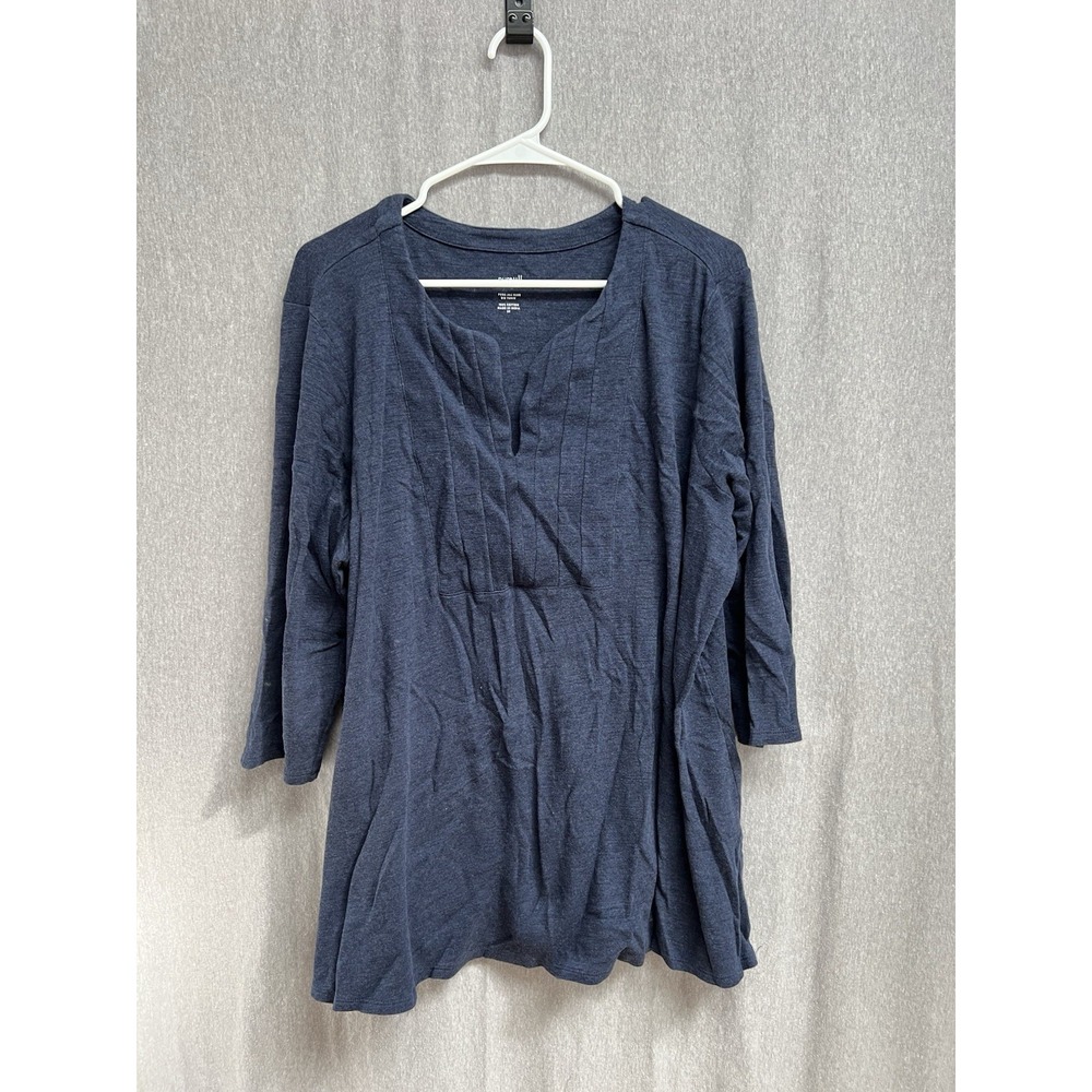 J. Jill Pure Jill Slub Bib Tunic Sz 2X Navy Blue Cotton Pintuck Top